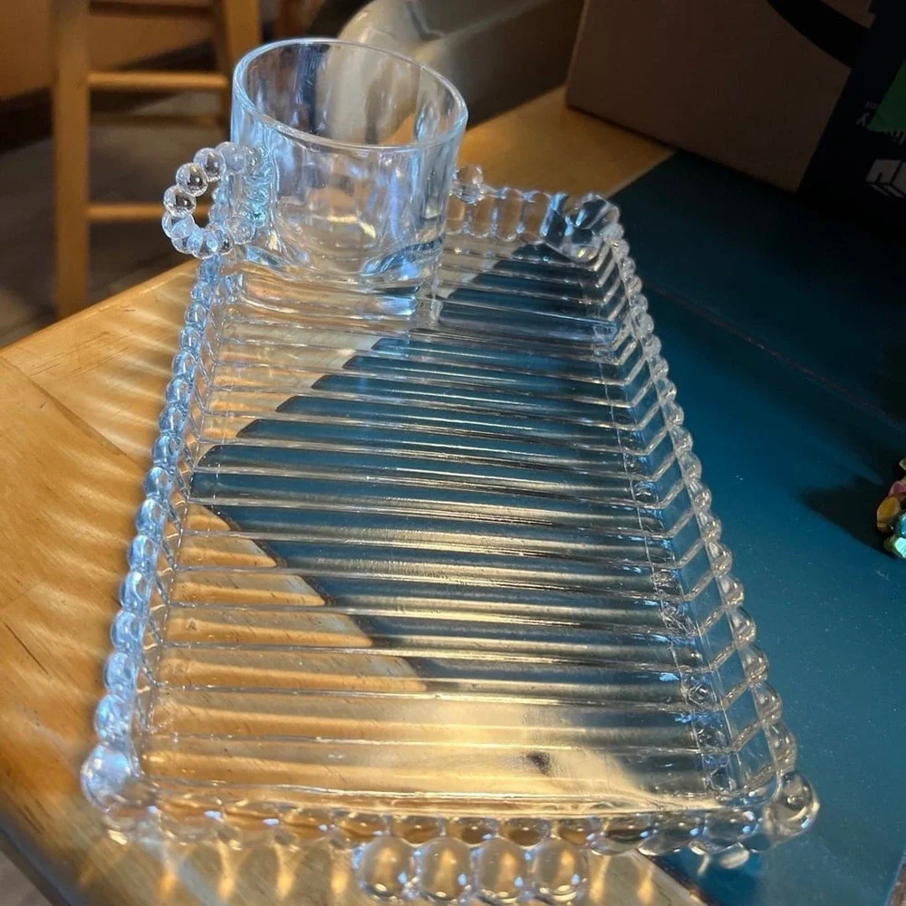 5 sets VTG Hazel Atlas Ball & Rib Glass Sip N Snack Luncheon Cup & small Tray‎